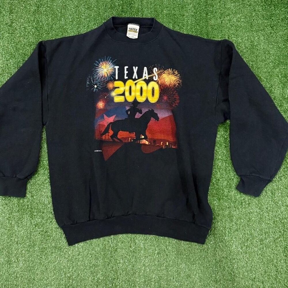 Y2K Texas 2000 Crewneck Sweatshirt with graphic of a cowboy on a horse